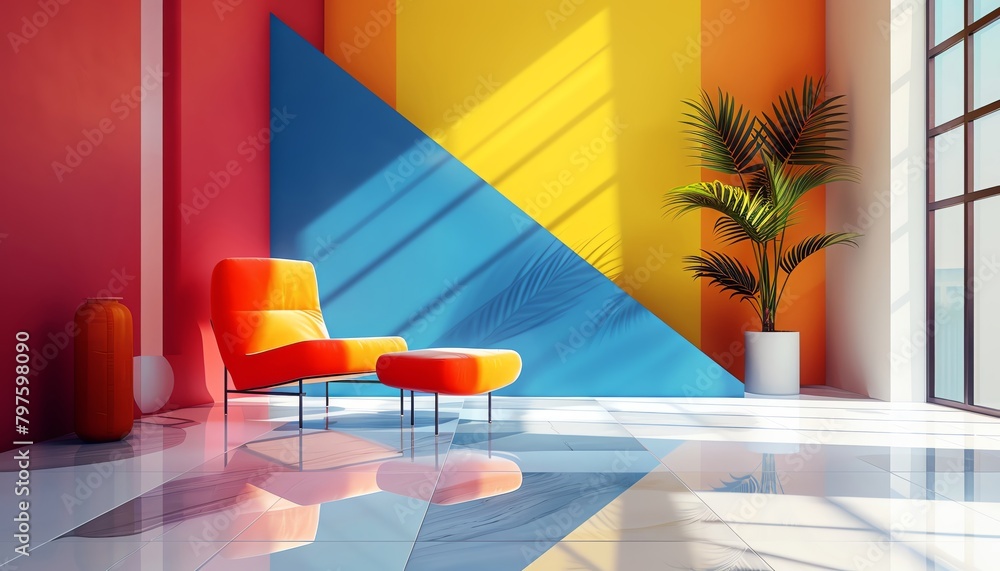 Bring to life a minimalist interior mockup through a creative pixel art ...