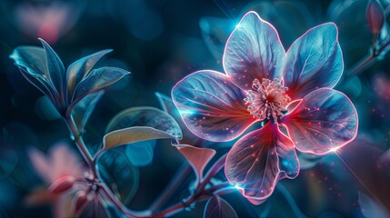 Wall Mural - Enchanting neon glow flower in a mystical garden