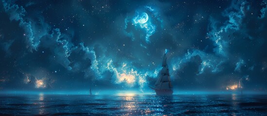 Wall Mural - As the night deepens, the sea whispers its secrets to those who dare to listen, a melody of love and longing. 