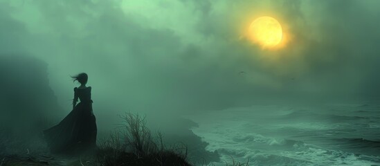 Wall Mural - As the night deepens, the sea whispers its secrets to those who dare to listen, a melody of love and longing. 