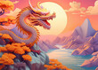 A poster for chinese dragon on spiritual landscape background