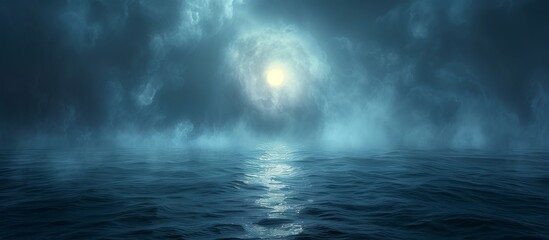 Wall Mural - Tendrils of mist begin to rise from the sea, adding an air of mystery and magic to the nocturnal scene. 