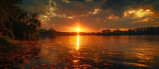 Wall Mural - The sun's final rays dance on the water, a backdrop for whispered promises and stolen glances. -