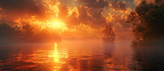 Wall Mural - The sun's final rays dance on the water, a backdrop for whispered promises and stolen glances. 