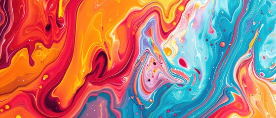 Wall Mural - A dynamic close-up of bright, swirling colors creates a mesmerizing marbled abstract pattern, ideal for artistic backgrounds