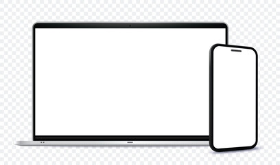 Wall Mural - laptop computer and mobile phone mockup. digital devices screen template vector illustration with tr