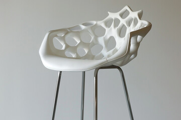 Wall Mural - A barstool chair with a white seat and a metal frame featuring a lattice pattern
