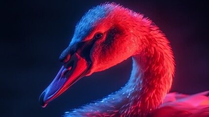 Sticker - A swan with a red head is shown in a blue and red background