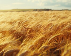 Wall Mural - Golden wheat field swaying in summer breeze