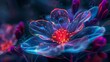 Luminous neon flower blossom on a surreal digital art background