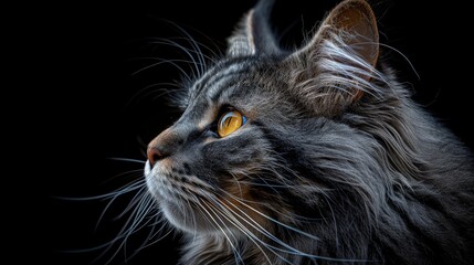 Sticker - A cat with a long, fluffy tail and a yellow nose is staring at the camera