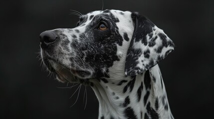 Poster - A black and white dog with a black nose and white spots on its face