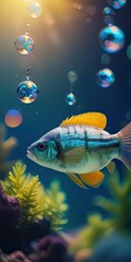 Sticker - fish underwater background