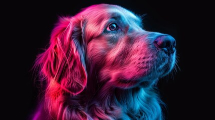 Wall Mural - A dog with a pinkish-purple coat is staring at the camera