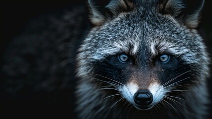 Sticker - A raccoon with a blue eye stares at the camera