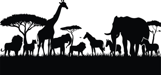 An African safari animal silhouette landscape scene