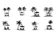 © CraftStudio99 - Set of black beach, palm tree, surf board, surfer silhouette vector, Black beach vector,Palm tree silhouette,Surfboard vector art,Surfer silhouette,Beach vector set,Tropical silhouette design,