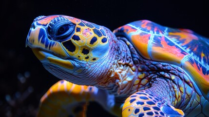 Poster - A colorful turtle with a yellow head and orange shell