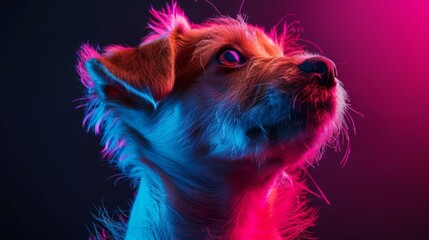 Wall Mural - A dog with a pinkish-purple background