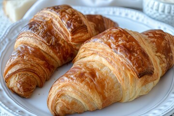 Wall Mural - Freshly Baked Delight: Breakfast Brunch with Two Traditional French Croissants