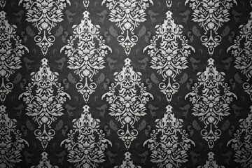 Canvas Print - This wallpaper features a sleek monochrome baroque design for a touch of understated yet classic sophistication.