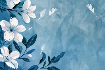 Sticker - Cool blue tones and white floral silhouettes create a calm and serene botanical illustration, ideal for peaceful interior themes.
