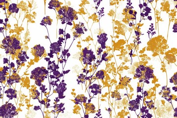 Canvas Print - A vibrant floral pattern featuring a mix of goldenrod and violet blooms, creating a lively and decorative piece for interiors and textile designs.