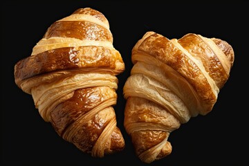 Wall Mural - Golden Crusted Delight: Two Croissants Captured in Gold and Darkness