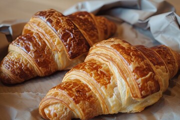 Wall Mural - Delicious French Croissants: Soft Focus Photography of a French Pastry Delight