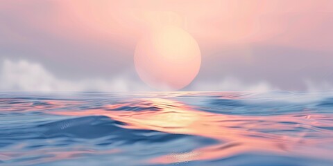 Sticker - Tranquil Horizons: A Panoramic Sunset Seascape with Vivid Sky and Gentle Waves