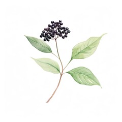 elderberry, wild elderberry cartoon drawing on isolated white background, water color style,