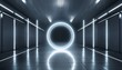 Radiant Resonance: Futuristic Big Hall with Circle Neon Illumination