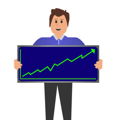 Vector business man
Illustration of a man holding a growth graph sign
Vector image of a male businessman holding a sign