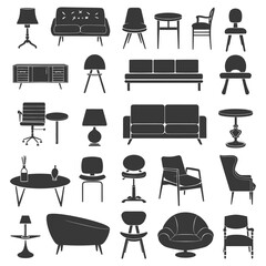 Wall Mural - silhouette retro furniture icons set black color