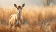 Saiga Antelope in Tall Grass Field