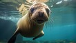 Close-Up of a South American Sea Lion Swimming Underwater