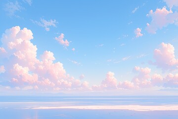 Wall Mural - A pink and blue sky with clouds, with a dreamy pastel color palette and simple background. 