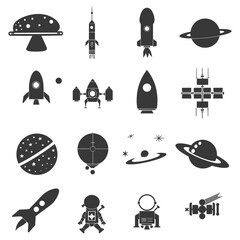 Silhouette Retro space icons set black color only