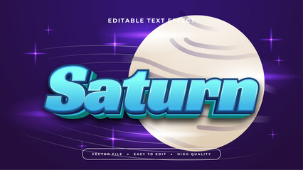 Wall Mural - Blue white and purple violet saturn 3d editable text effect - font style