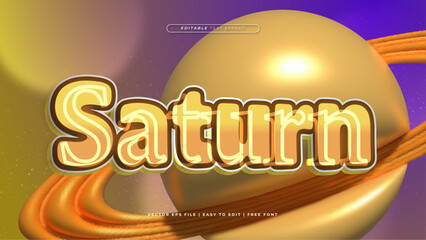 Wall Mural - Yellow orange and purple violet saturn 3d editable text effect - font style