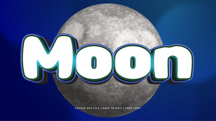 Wall Mural - Gray grey white and blue moon 3d editable text effect - font style