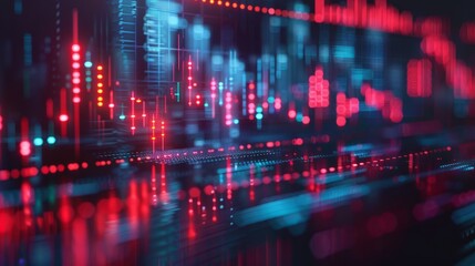 Wall Mural - binary code flowing in blue and red colors.