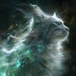 A digital painting of a cat made of stars and gas.