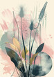 Abstract graphic drawing of flowers, sun fantasy