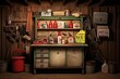 Wooden cabinet in a barn filled with various pest control tools manufacturing architecture furniture.