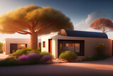 Fototapeta Kuchnia - Modern fashionable housing, cottages among the park with baobabs, Ai-generated