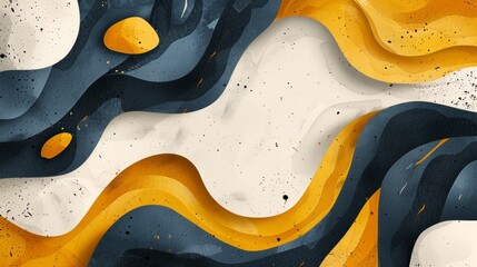 Poster - A painting of a yellow and blue abstract design, AI