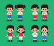 Set of Thai kindergarten school uniforms vector illustration. Student greeting cartoon character
