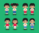 Fototapeta Panele - Set of Thai kindergarten school uniforms vector illustration. Student greeting cartoon character