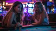 two women playing in casino or gambling night - slot stock videos and b - roll